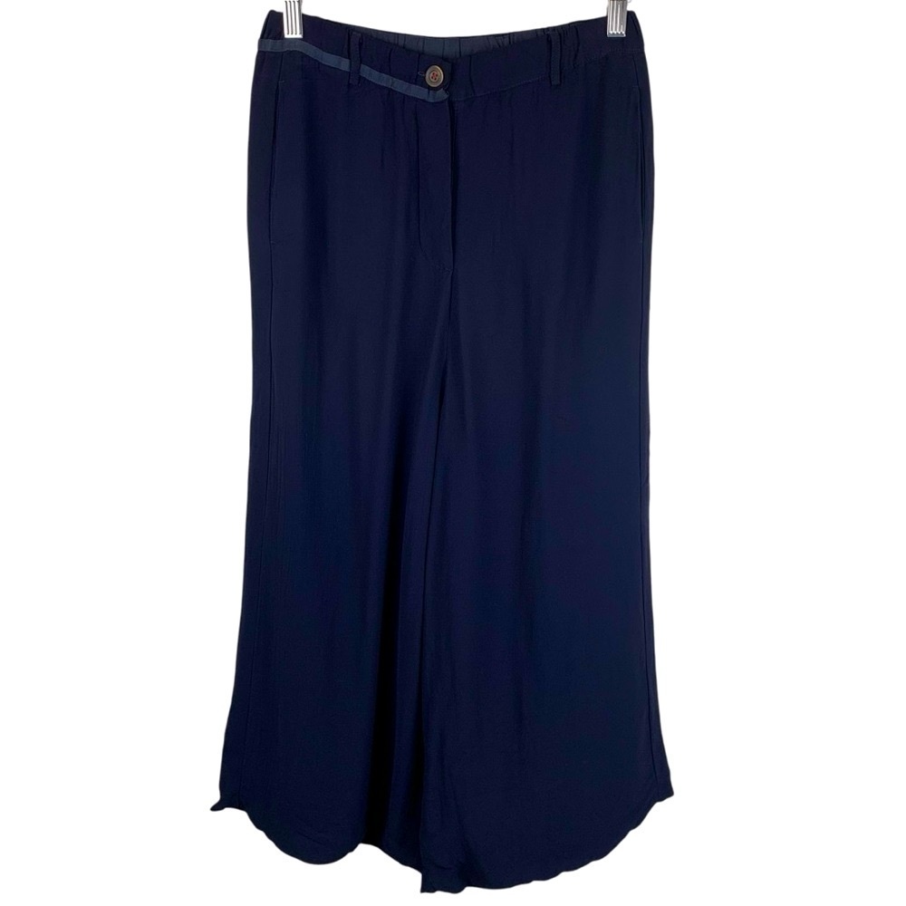 Hannoh Wessel H+ Navy Blue Wide Leg Super High Rise Capri Palazzo Pants sz 36/S